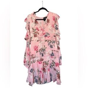 Nicholas Lilac Pink Floral Frill Silk Mini Dress Long Sleeve Ruffle Tiered 4